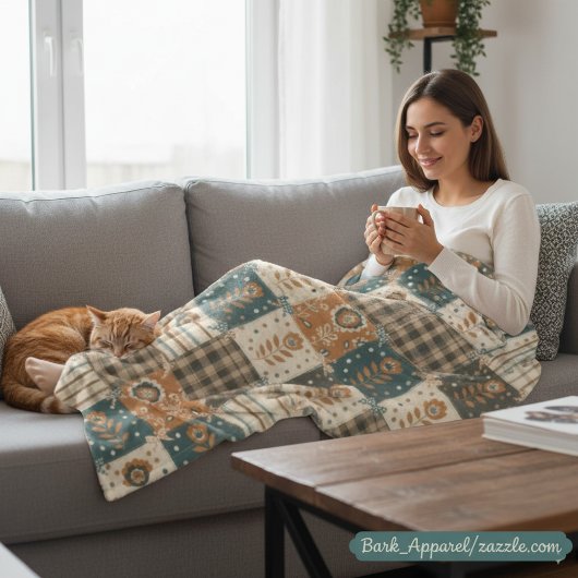 Gezellige herfstpatchwork | Rustieke bloem- en rui Fleece Deken
