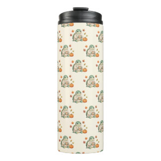 Gezellige herfstschildpad Kawaii pompoen kruiden l Thermosbeker