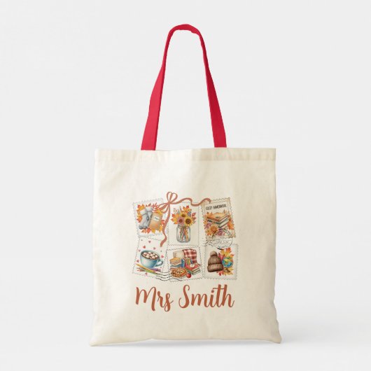 Gezellige herfststempel  gepersonaliseerde docent tote bag (Achterkant)