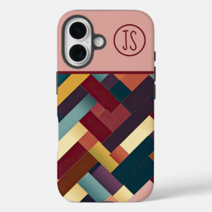 Gezellige herfsttonen weven patroon monogram iPhone 16 hoesje