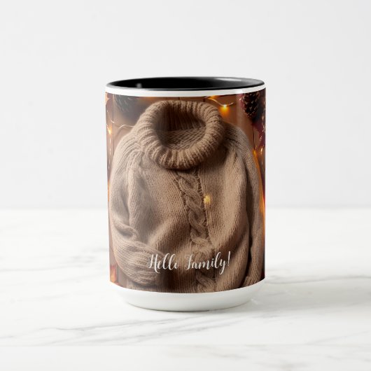 Gezellige herfsttrui, bladeren, pinecones pompoen mok (Midden)