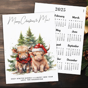 Gezellige Highland Koe 2025 Kalender Kerst Kaart