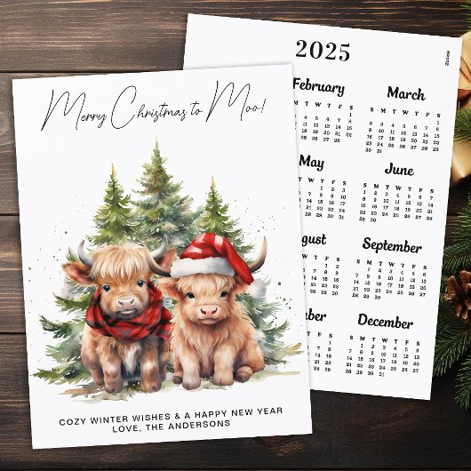 Gezellige Highland Koe 2025 Kalender Kerst Kaart