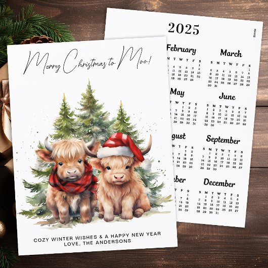 Gezellige Highland Koe 2025 Kalender Kerst Kaart