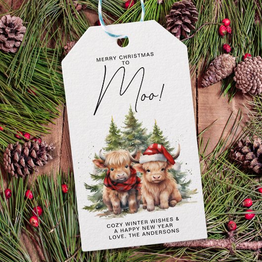 Gezellige Highland Koe Boerderijdieren Merry Chris Cadeaulabel