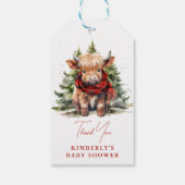 Gezellige Highland Koe Boerderijdieren Winter Baby Cadeaulabel (Achterkant)