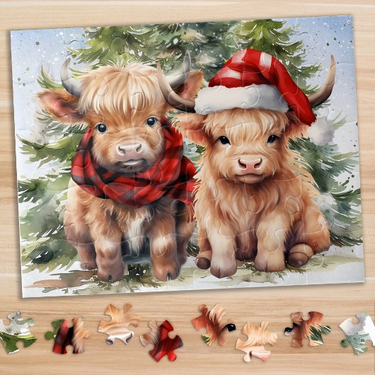Gezellige Highland Koe Feestelijke Kerstvakantie Legpuzzel