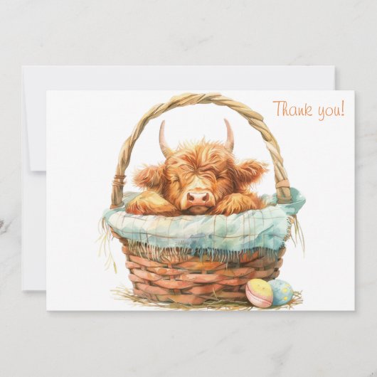 Gezellige Highland Koe in een mandje Bedankkaart (Voorkant)