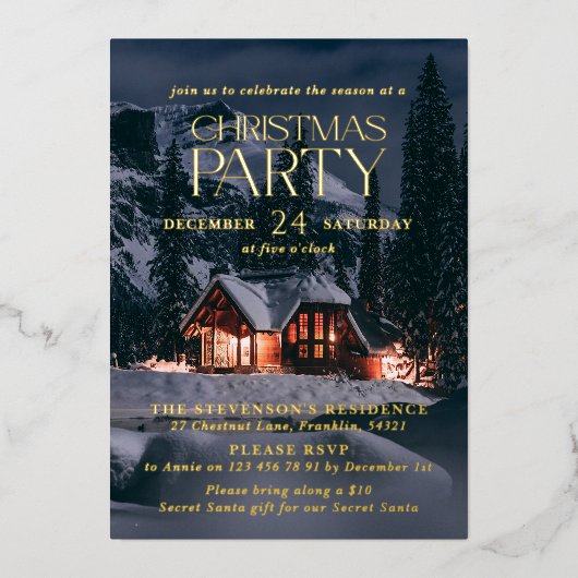 Gezellige Home Foto Kerst Feest Folie Uitnodiging (Voorkant)