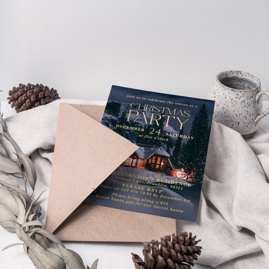 Gezellige Home Foto Kerst Feest Folie Uitnodiging