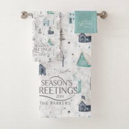 Gezellige Home Kerst Blauwgroen ID985 Bad Handdoek