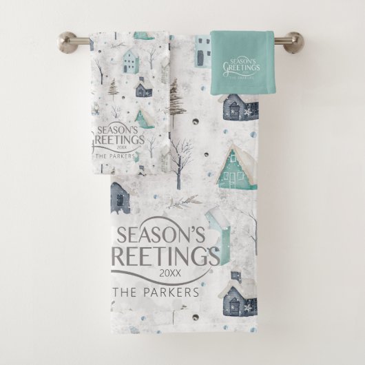 Gezellige Home Kerst Blauwgroen ID985 Bad Handdoek (Insitu)