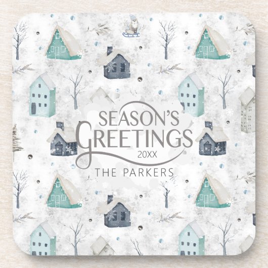 Gezellige Home Kerst Blauwgroen ID985 Bier Onderzetter (Voorkant)