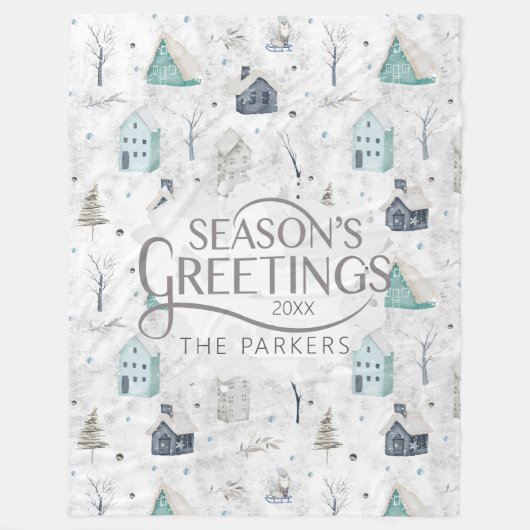 Gezellige Home Kerst Blauwgroen ID985 Fleece Deken (Voorkant)