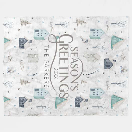 Gezellige Home Kerst Blauwgroen ID985 Fleece Deken (Voorkant (Horizontaal))