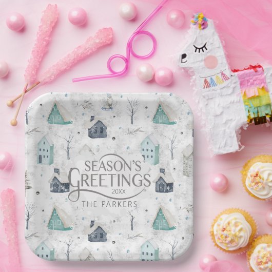 Gezellige Home Kerst Blauwgroen ID985 Papieren Bordje (Feest)