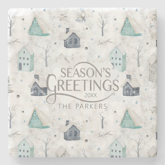 Gezellige Home Kerst Blauwgroen ID985 Stenen Onderzetter (Voorkant)