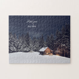 Gezellige houten hut in het bos legpuzzel