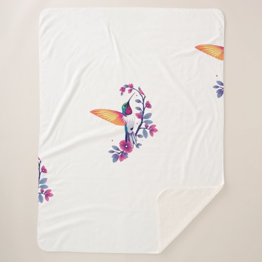 Gezellige Hummingbird en Bloemen Sherpa Deken (Voorkant)