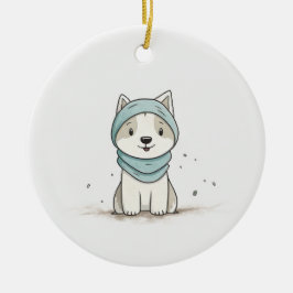 Gezellige Husky Illustratie - Schattige Puppy in S Keramisch Ornament