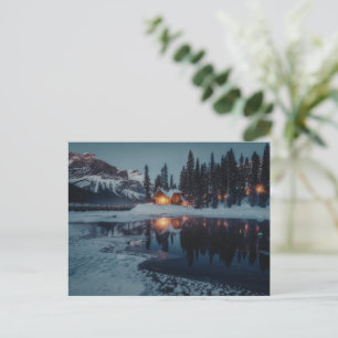Gezellige hut aan het meer Winterbergfotografie Briefkaart