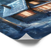 Gezellige hut genesteld in Snowy Forest Poster (Hoek)