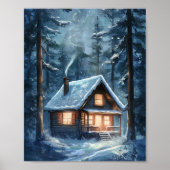Gezellige hut genesteld in Snowy Forest Poster (Voorkant)