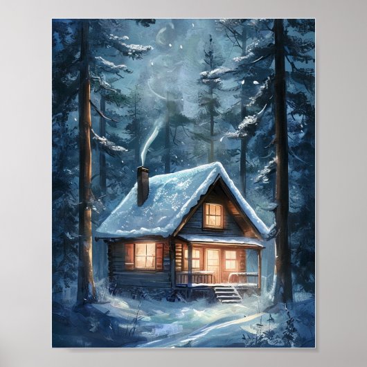 Gezellige hut genesteld in Snowy Forest Poster (Voorkant)