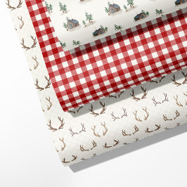 "Gezellige hut, gewei, Buffalo Plaid Inpakpapier Vel