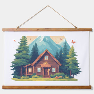 Gezellige hut in bergbos hangend wandkleed