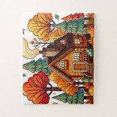 Gezellige hut in de bossen in de herfst legpuzzel (Verticaal)