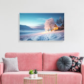 Gezellige hut in de sprankelende sneeuw canvas afdruk (Insitu (Woonkamer))