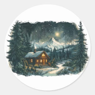 Gezellige hut in een Winter Wonderland Ronde Sticker