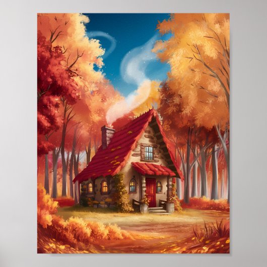 Gezellige hut in herfstbos poster (Voorkant)