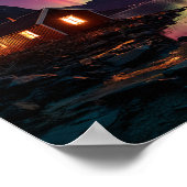 Gezellige hut onder Noorderlicht Fjord Scene Poster (Hoek)