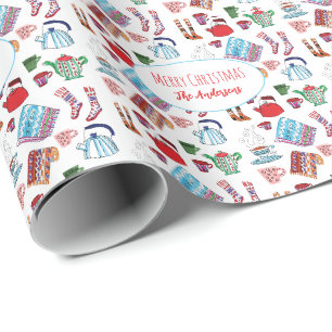 Gezellige Hygge Kerstmis Hand-getrokken gepersonal Cadeaupapier