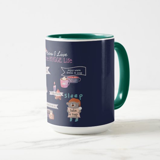 Gezellige HYGGE Life Infographic gepersonaliseerde Mok (Voorkant rechts)