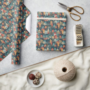 Gezellige Hygge Village Nordic Folk Art Cadeaupapier