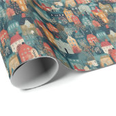 Gezellige Hygge Village Nordic Folk Art Cadeaupapier (Rol Hoek)