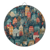 Gezellige Hygge Village Nordic Folk Art Dartbord (Voorkant)