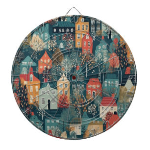 Gezellige Hygge Village Nordic Folk Art Dartbord