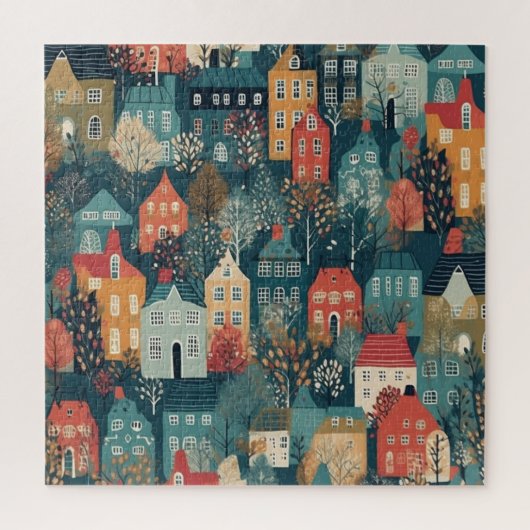 Gezellige Hygge Village Nordic Folk Art Legpuzzel (Verticaal)