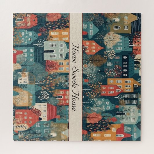Gezellige Hygge Village Nordic Folk Art Legpuzzel (Horizontaal)