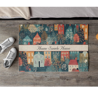 Gezellige Hygge Village Nordic Folk Art, op maat Deurmat
