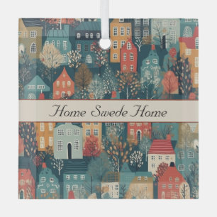 Gezellige Hygge Village Nordic Folk Art, op maat Glas Ornament