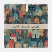 Gezellige Hygge Village Nordic Folk Art, op maat Glas Ornament (Achterkant)