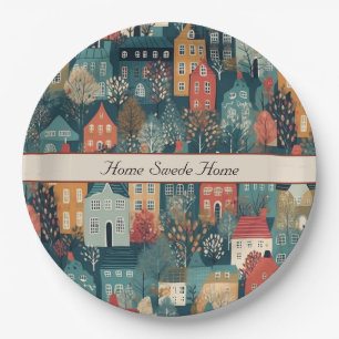 Gezellige Hygge Village Nordic Folk Art, op maat Papieren Bordje