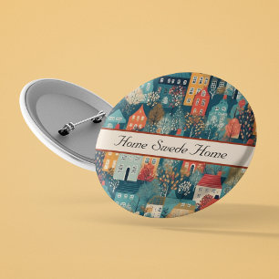 Gezellige Hygge Village Nordic Folk Art, op maat Ronde Button 3,2 Cm