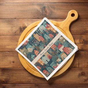 Gezellige Hygge Village Nordic Folk Art, op maat Servet