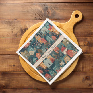 Gezellige Hygge Village Nordic Folk Art, op maat Servet